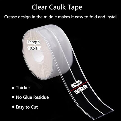 Caulk Tape Bath & Kitchen Caulking Tape Self Adhesive Waterproof, Toilet Caulk Sealant Tape, Bathtub Caulk Sealing Strip Tape for Bathroom Caulking Tape Shower Caulk Strip (1.5"x10.5Ft) in Kuwait