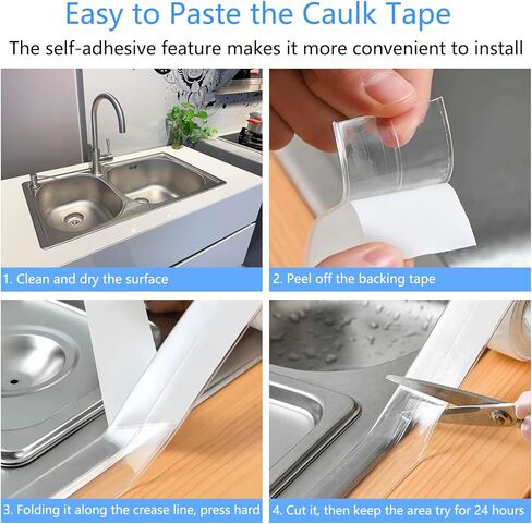 Caulk Tape Bath & Kitchen Caulking Tape Self Adhesive Waterproof, Toilet Caulk Sealant Tape, Bathtub Caulk Sealing Strip Tape for Bathroom Caulking Tape Shower Caulk Strip (1.5"x10.5Ft) in Kuwait