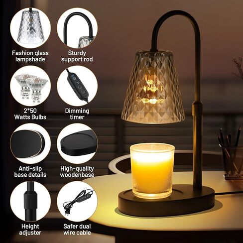 Candle Warming Lamp with Timer : Adjustable Light Level Adjustable Height Flameless and Smokeless Safety Candle Lamps - Jar Candles Home Decoration in Saudi Arabia