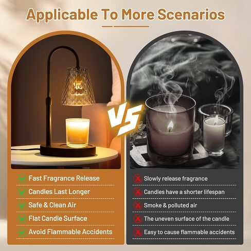 Candle Warming Lamp with Timer : Adjustable Light Level Adjustable Height Flameless and Smokeless Safety Candle Lamps - Jar Candles Home Decoration in Saudi Arabia