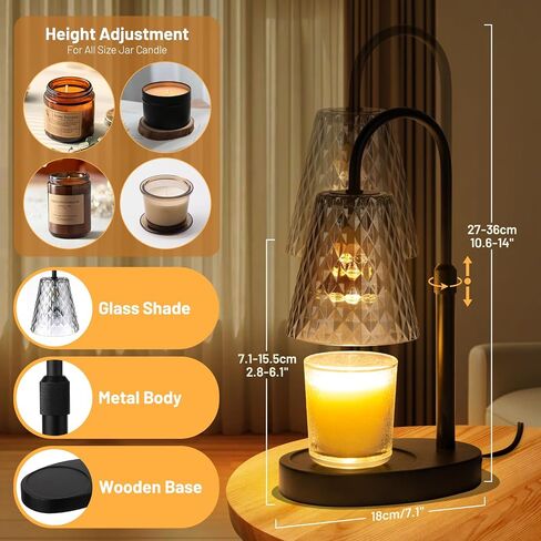 Candle Warming Lamp with Timer : Adjustable Light Level Adjustable Height Flameless and Smokeless Safety Candle Lamps - Jar Candles Home Decoration in Saudi Arabia