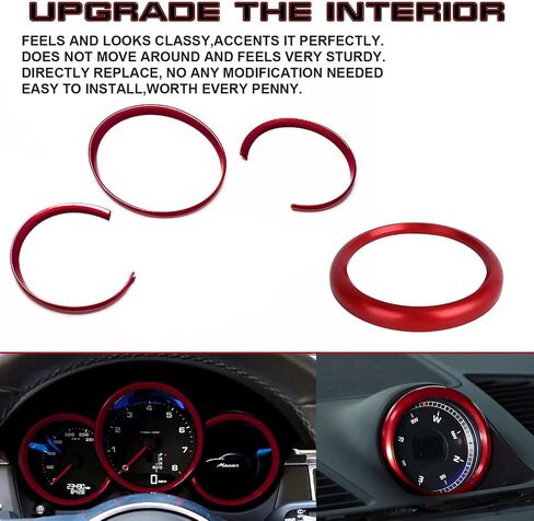 Xotic Tech Tech Dashboard Gauge Meter Frame Frame Dash Clock Ring Covers متوافق مع Porsche Macan 2015-Up ، 718 Cayman Boxster 2016-2018 (Silver)-4pcs in Kuwait