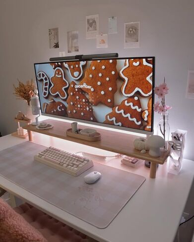 حامل شاشة مزدوج من خشب السنط من روكدير، حامل شاشة مكتب خشبي لشاشتين يدعم الشاشة والطابعة وحامل التلفزيون الثقيل حتى 130 رطلاً in Kuwait