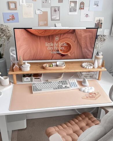 حامل شاشة مزدوج من خشب السنط من روكدير، حامل شاشة مكتب خشبي لشاشتين يدعم الشاشة والطابعة وحامل التلفزيون الثقيل حتى 130 رطلاً in Kuwait