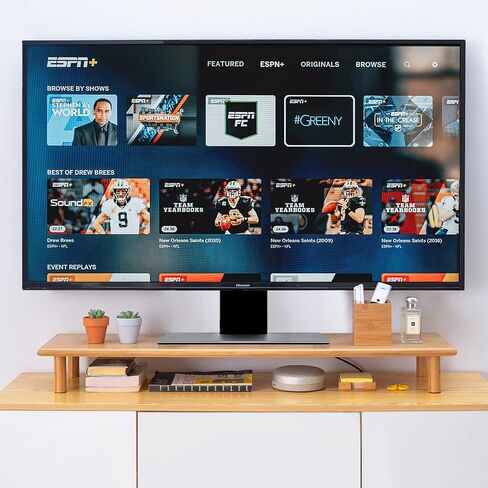 حامل شاشة مزدوج من خشب السنط من روكدير، حامل شاشة مكتب خشبي لشاشتين يدعم الشاشة والطابعة وحامل التلفزيون الثقيل حتى 130 رطلاً in Kuwait