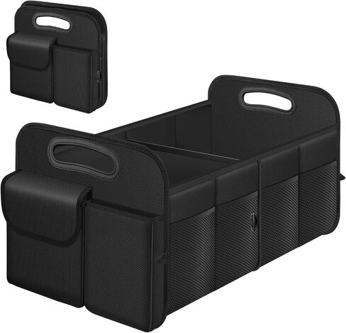 Trunk Organizer, Collapsible Waterproof Multi-Compartment Trunk Organizer for SUVs & Sedans, Car Storage Organizers with Reinforced Handles, Car Accessories for Women and Men, 52L, Black in Saudi Arabia