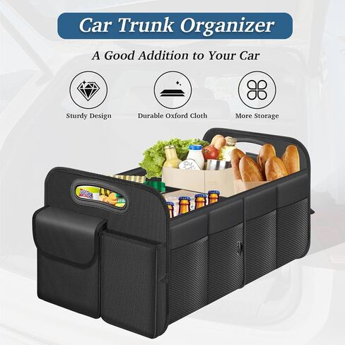 Trunk Organizer, Collapsible Waterproof Multi-Compartment Trunk Organizer for SUVs & Sedans, Car Storage Organizers with Reinforced Handles, Car Accessories for Women and Men, 52L, Black in Saudi Arabia