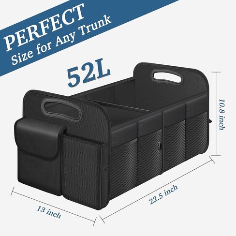 Trunk Organizer, Collapsible Waterproof Multi-Compartment Trunk Organizer for SUVs & Sedans, Car Storage Organizers with Reinforced Handles, Car Accessories for Women and Men, 52L, Black in Saudi Arabia