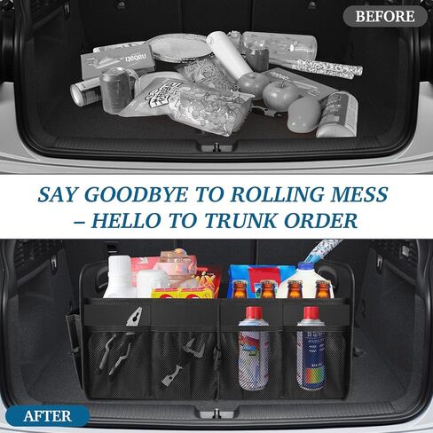 Trunk Organizer, Collapsible Waterproof Multi-Compartment Trunk Organizer for SUVs & Sedans, Car Storage Organizers with Reinforced Handles, Car Accessories for Women and Men, 52L, Black in Saudi Arabia