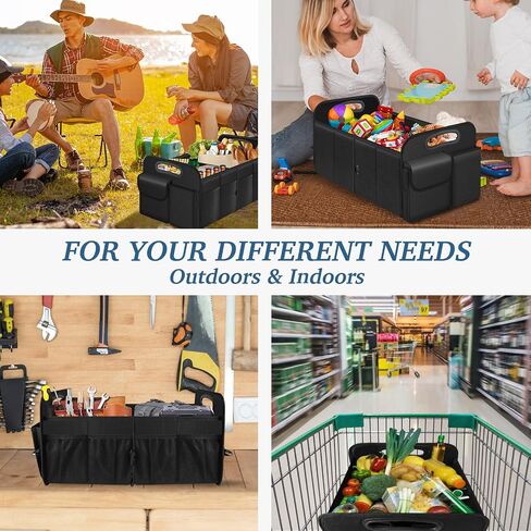 Trunk Organizer, Collapsible Waterproof Multi-Compartment Trunk Organizer for SUVs & Sedans, Car Storage Organizers with Reinforced Handles, Car Accessories for Women and Men, 52L, Black in Saudi Arabia