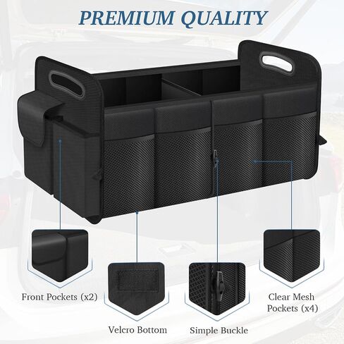 Trunk Organizer, Collapsible Waterproof Multi-Compartment Trunk Organizer for SUVs & Sedans, Car Storage Organizers with Reinforced Handles, Car Accessories for Women and Men, 52L, Black in Saudi Arabia