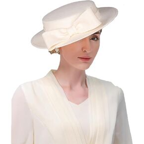 قبعة الكنيسة الحافة العريضة للنساء - أنيقة كنتاكي مع القوس ، حزب الشاي الزفاف الزفاف الحزب الرسمي شقة القبعات دربي أعلى القبعات in Kuwait
