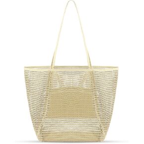 Mesh Beach Bag, Beach Bags for Women, Woven Straw Beach Tote Bag Waterproof with Inner Pocket, Packable Beach Bag in Kuwait