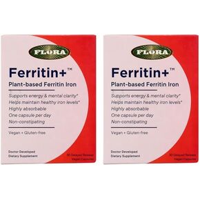Flora Ferritin+، مكمل غذائي من حديد الفيريتين النباتي، صديق للنباتيين، خالي من الغلوتين، 30 كبسولة نباتية (عبوة من 1) in Kuwait
