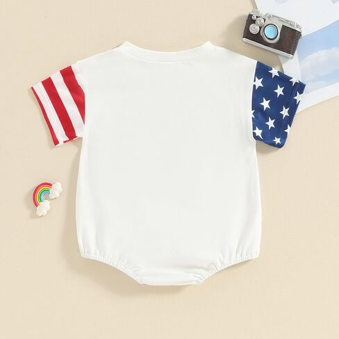 Baby Boy Girl 4th of July Outfit Infant Short Sleeve USA Bubble Romper Bodysuit Newborn Fourth of July Clothes (C-White, 0-3 Months) in Saudi Arabia