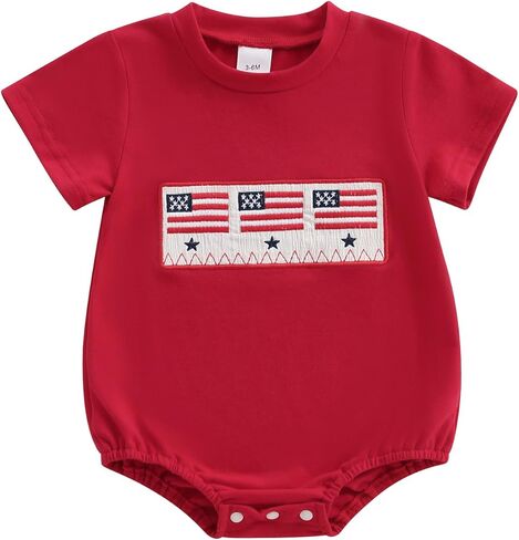 Baby Boy Girl 4th of July Outfit Infant Short Sleeve USA Bubble Romper Bodysuit Newborn Fourth of July Clothes (C-White, 0-3 Months) in Saudi Arabia