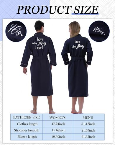 JECERY 2 Pack His and Hers Rets Hompts Cotton Waffle Kimono المطرزة مطابقة حفل زفاف الذكرى السنوية in Kuwait