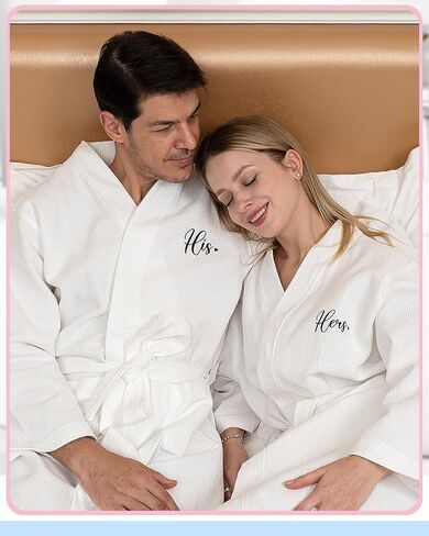 JECERY 2 Pack His and Hers Rets Hompts Cotton Waffle Kimono المطرزة مطابقة حفل زفاف الذكرى السنوية in Kuwait