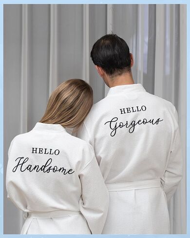 JECERY 2 Pack His and Hers Rets Hompts Cotton Waffle Kimono المطرزة مطابقة حفل زفاف الذكرى السنوية in Kuwait