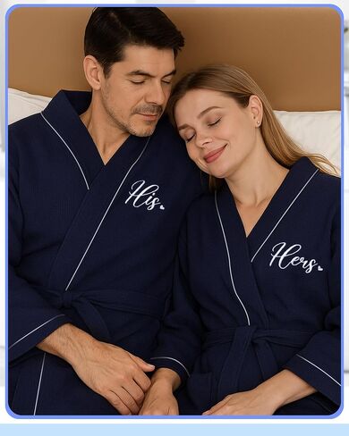 JECERY 2 Pack His and Hers Rets Hompts Cotton Waffle Kimono المطرزة مطابقة حفل زفاف الذكرى السنوية in Kuwait