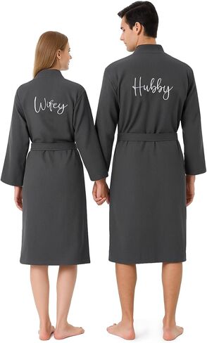 JECERY 2 Pack His and Hers Rets Hompts Cotton Waffle Kimono المطرزة مطابقة حفل زفاف الذكرى السنوية in Kuwait