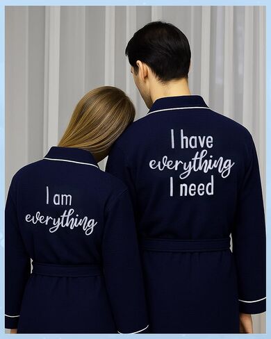 JECERY 2 Pack His and Hers Rets Hompts Cotton Waffle Kimono المطرزة مطابقة حفل زفاف الذكرى السنوية in Kuwait