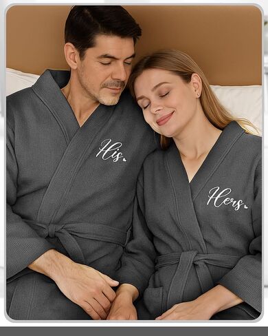 JECERY 2 Pack His and Hers Rets Hompts Cotton Waffle Kimono المطرزة مطابقة حفل زفاف الذكرى السنوية in Kuwait