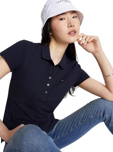 TOMMY HILFIGER Women's Slim Fit Stretch Cotton Mesh Polo Shirt, GlamourPink, S in Saudi Arabia