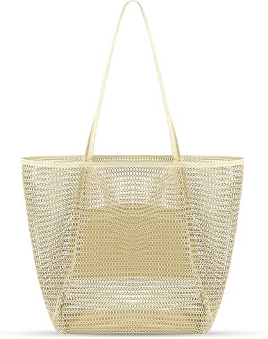 Mesh Beach Bag, Beach Bags for Women, Woven Straw Beach Tote Bag Waterproof with Inner Pocket, Packable Beach Bag in Kuwait