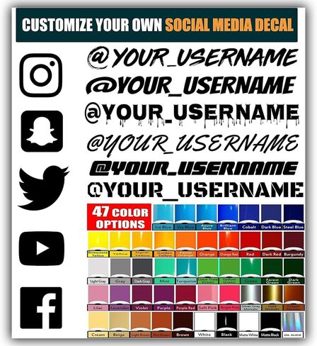 VulgrCo Custom Social Media Stickers, Personalized Instagram,YouTube, Facebook, Twitter, X, and More, Custom Car Sticker, Durable Vinyl Username Tag Stickers for Cars in Saudi Arabia