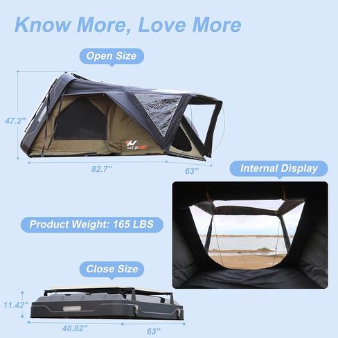 Naturnest Rooftop Tent Hard Shell with Annex Room, Easy Set Up Large Tent for 2-3 Person Camping, Waterproof Windproof 4 Season Tents for Truck, Jeep, SUV, Van, Trailer - Sirius 1 Plus with Annex Room in Saudi Arabia