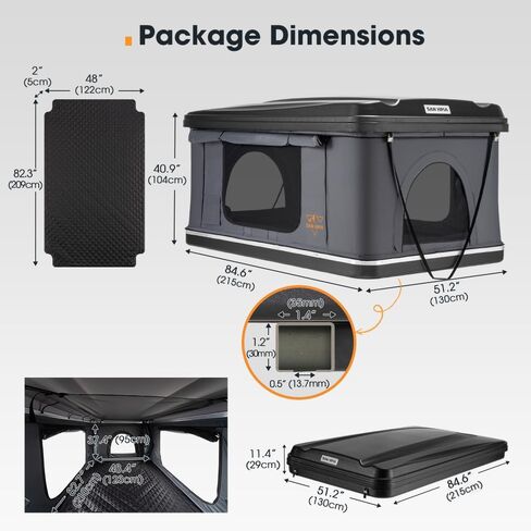 Sanhima Rooftop Tent Hard Shell - Jervis Loft Overland Aluminium ABS Roof Top Tup Tent W/ 4 Windows & AC Duct Duct Fin in Kuwait