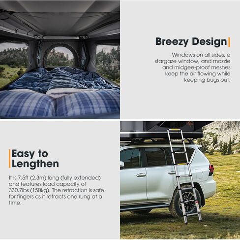 Sanhima Rooftop Tent Hard Shell - Jervis Loft Overland Aluminium ABS Roof Top Tup Tent W/ 4 Windows & AC Duct Duct Fin in Kuwait