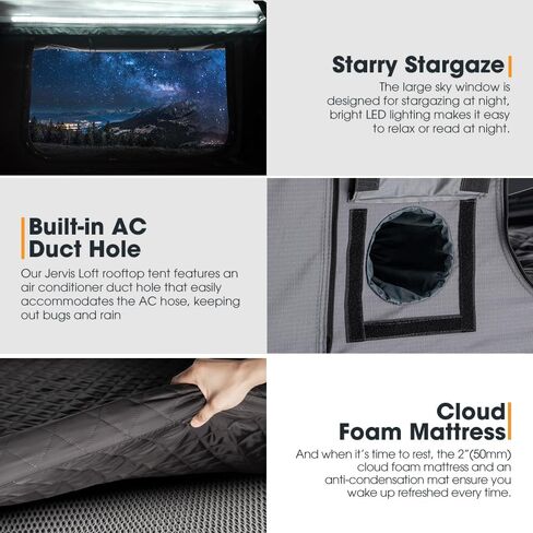 Sanhima Rooftop Tent Hard Shell - Jervis Loft Overland Aluminium ABS Roof Top Tup Tent W/ 4 Windows & AC Duct Duct Fin in Kuwait