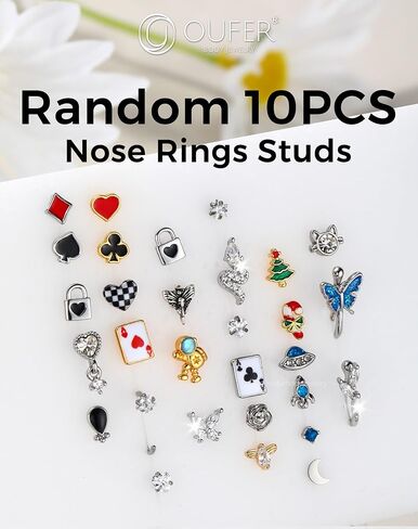 OUFER Nose Rings Studs, 20G Nose Rings Hoops, Random 10PCS Nose Piercing Jewelry, 316L Surgical Steel Nose Ring, Nose Studs for Women in Saudi Arabia
