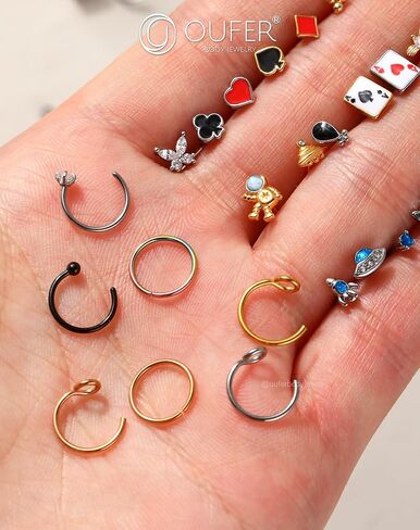 OUFER Nose Rings Studs, 20G Nose Rings Hoops, Random 10PCS Nose Piercing Jewelry, 316L Surgical Steel Nose Ring, Nose Studs for Women in Saudi Arabia