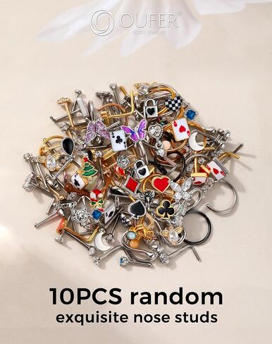 OUFER Nose Rings Studs, 20G Nose Rings Hoops, Random 10PCS Nose Piercing Jewelry, 316L Surgical Steel Nose Ring, Nose Studs for Women in Saudi Arabia