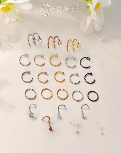 OUFER Nose Rings Studs, 20G Nose Rings Hoops, Random 10PCS Nose Piercing Jewelry, 316L Surgical Steel Nose Ring, Nose Studs for Women in Saudi Arabia