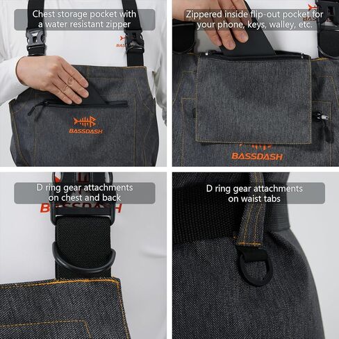 BASSDASH Men’s Denim Breathable Chest Waders Waterproof Durable Lightweight Stocking Foot for Fishing Hunting ATV Riding in Kuwait