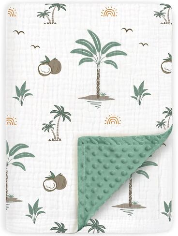 Muslin Baby Blankets for Girls Super Soft Nursery Minky Blankets with Breathable Muslin Cotton Front and 3D Touch Dotted Fleece Backing, Pink Floral Printed Bed Throws Newborn in Kuwait