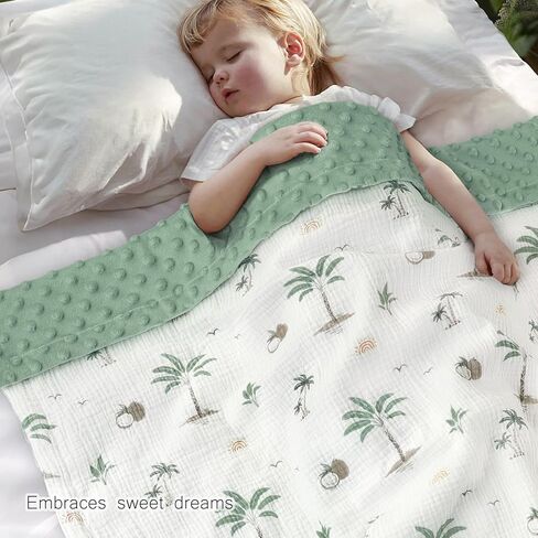 Muslin Baby Blankets for Girls Super Soft Nursery Minky Blankets with Breathable Muslin Cotton Front and 3D Touch Dotted Fleece Backing, Pink Floral Printed Bed Throws Newborn in Kuwait