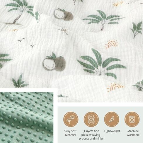 Muslin Baby Blankets for Girls Super Soft Nursery Minky Blankets with Breathable Muslin Cotton Front and 3D Touch Dotted Fleece Backing, Pink Floral Printed Bed Throws Newborn in Kuwait