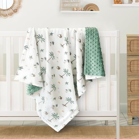 Muslin Baby Blankets for Girls Super Soft Nursery Minky Blankets with Breathable Muslin Cotton Front and 3D Touch Dotted Fleece Backing, Pink Floral Printed Bed Throws Newborn in Kuwait