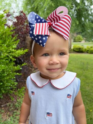 Wee Ones Girls' Patriotic Print 4th of July Themed Grosgrain Hair Bow on a WeeStay No-Slip Hair Clip, King, Royal Blue in Saudi Arabia