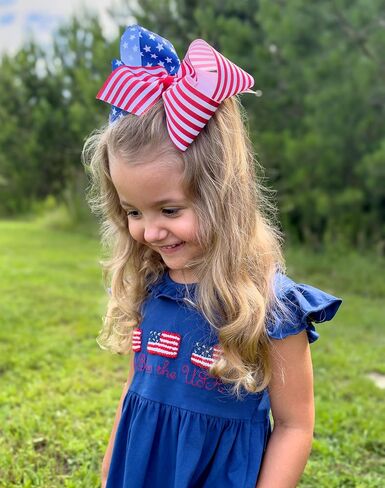 Wee Ones Girls' Patriotic Print 4th of July Themed Grosgrain Hair Bow on a WeeStay No-Slip Hair Clip, King, Royal Blue in Saudi Arabia