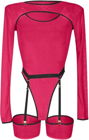Womens Lingerie Sexy Valentine Women Eyelashes Breathable Cutout Sling Transparent Tight Sexy Lace Red Teddy in Saudi Arabia