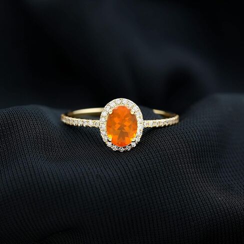 Certified Fire Opal 6X8mm Oval Engagement Ring, AAA Quality, Natural Opal Diamond Halo Ring for Women in Saudi Arabia