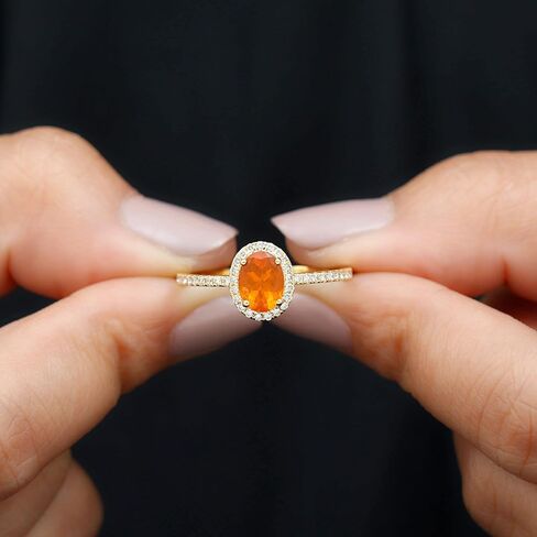 Certified Fire Opal 6X8mm Oval Engagement Ring, AAA Quality, Natural Opal Diamond Halo Ring for Women in Saudi Arabia