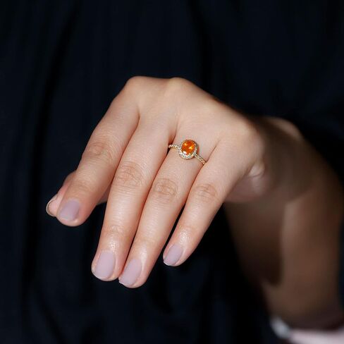 Certified Fire Opal 6X8mm Oval Engagement Ring, AAA Quality, Natural Opal Diamond Halo Ring for Women in Saudi Arabia