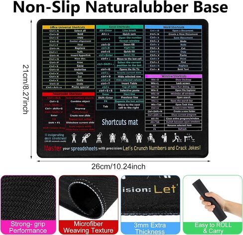 Excel Cheat Sheet Desk Pad 26x21x0.2cm Excel Mouse Pad Shortcuts Anti-Slip Keyboard Excel Shortcuts Mousepad with Stitched Edges for Computer in Saudi Arabia